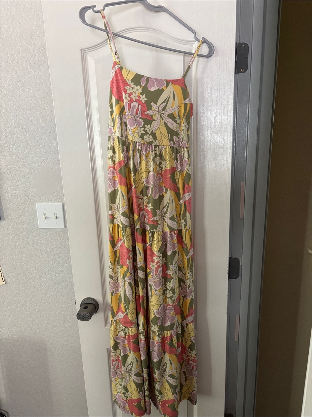 Floral Strappy Maxi Dress - Olive, Pink & Mustard